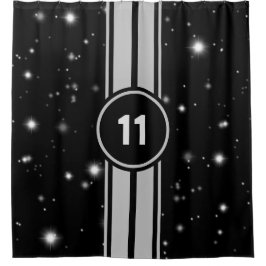 Schwarz und Silber Racing Stripes Starlight Duschvorhang