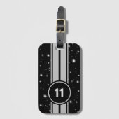 Schwarz und Silber Racing Stripes Starlight Gepäckanhänger (Vorderseite Vertikal)