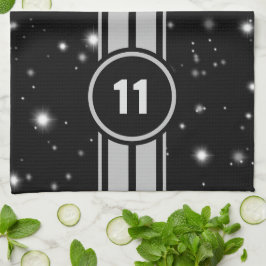 Schwarz und Silber Racing Stripes Starlight Geschirrtuch