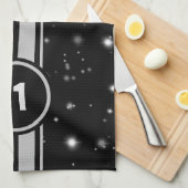 Schwarz und Silber Racing Stripes Starlight Geschirrtuch (Viertel Falte)
