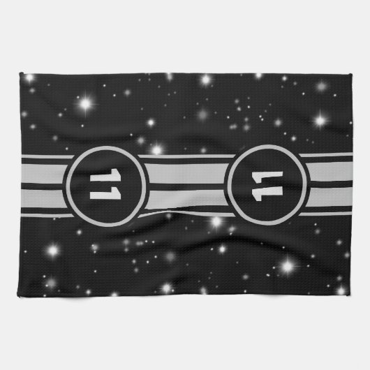 Schwarz und Silber Racing Stripes Starlight Geschirrtuch (Horizontal)