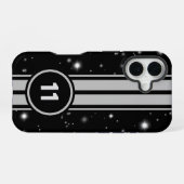 Schwarz und Silber Racing Stripes Starlight iPhone 16 Hülle (Rückseite (Horizontal))