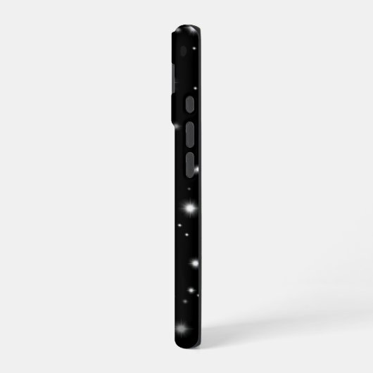 Schwarz und Silber Racing Stripes Starlight iPhone 16 Hülle (Linke Seite)