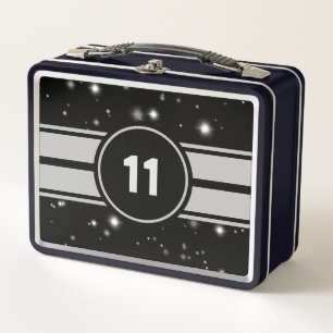 Schwarz und Silber Racing Stripes Starlight Metall Brotdose