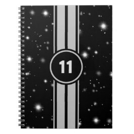 Schwarz und Silber Racing Stripes Starlight Notizblock