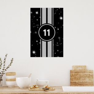 Schwarz und Silber Racing Stripes Starlight Poster