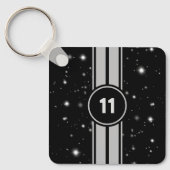 Schwarz und Silber Racing Stripes Starlight Schlüsselanhänger (Vorderseite)