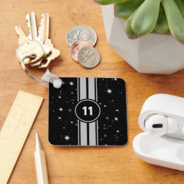 Schwarz und Silber Racing Stripes Starlight Schlüsselanhänger