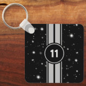 Schwarz und Silber Racing Stripes Starlight Schlüsselanhänger (Vorderseite)