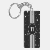 Schwarz und Silber Racing Stripes Starlight Schlüsselanhänger (Vorderseite links)