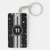 Schwarz und Silber Racing Stripes Starlight Schlüsselanhänger (Rückseite)