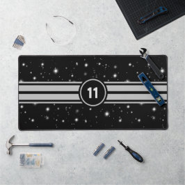 Schwarz und Silber Racing Stripes Starlight Schreibtischunterlage