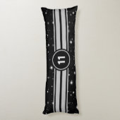 Schwarz und Silber Racing Stripes Starlight Seitenschläferkissen (Rückseite (Vertikal))