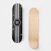 Schwarz und Silber Racing Stripes Starlight Skateboard (Vorderseite)