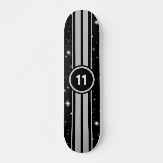 Schwarz und Silber Racing Stripes Starlight Skateboard (Vorne)
