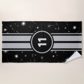 Schwarz und Silber Racing Stripes Starlight Strandtuch (Vorderseite)