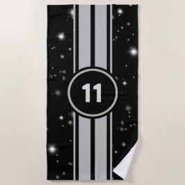 Schwarz und Silber Racing Stripes Starlight Strandtuch