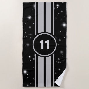 Schwarz und Silber Racing Stripes Starlight Strandtuch