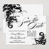 Schwarz und Silber Save the Date Geblüht (Vorne/Hinten)