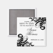 Schwarz und Silber Save the Date Geblüht Magnet (Vorderseite/Rückseite)