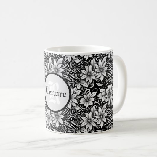 Schwarz und Silber Schöne Blume Kaffeetasse (VorderseiteRechts)