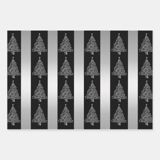 Schwarz und Silber Weihnachten Geschenkpapier Set (Vorderseite 3)