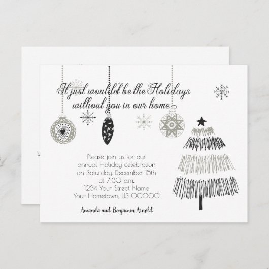 Schwarz und Silber Weihnachtsfeier Einladung | Postkarte (Vorne/Hinten)