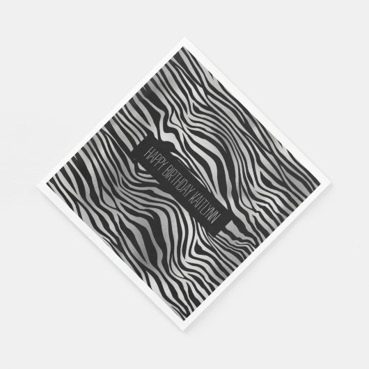 Schwarz und Silber Zebra Print Serviette (Ecke)