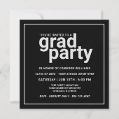 Schwarz und Silbergrau Modernes Grad Party Einladung (Vorderseite)