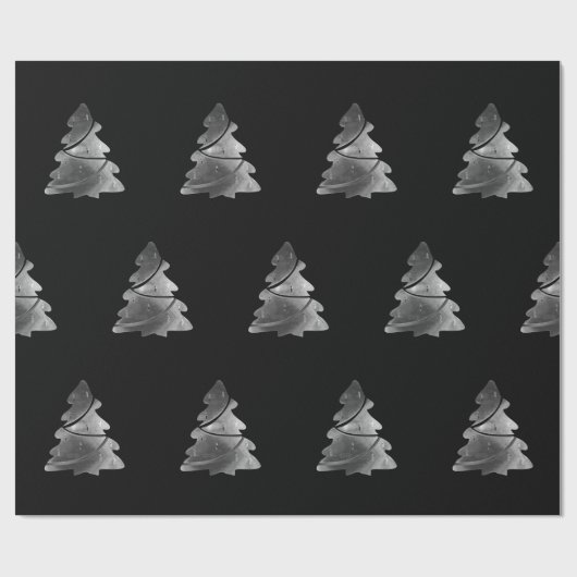 Schwarz und Silbergrau Weihnachtsbaummuster Geschenkpapier (Flach)