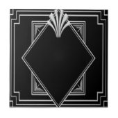 Schwarz und Silver Art Deco Keramik Tile. Fliese (Vorderseite)