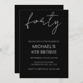 Schwarz und Silver Birthday Evite, schwarz silber Einladung (Vorne/Hinten)