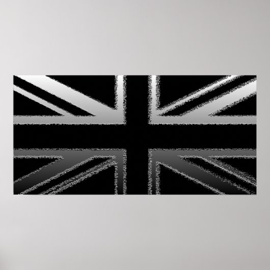 Schwarz und Silver Grau Union Jack Flag Poster (Vorne)