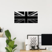 Schwarz und Silver Grau Union Jack Flag Poster (Heimbüro)