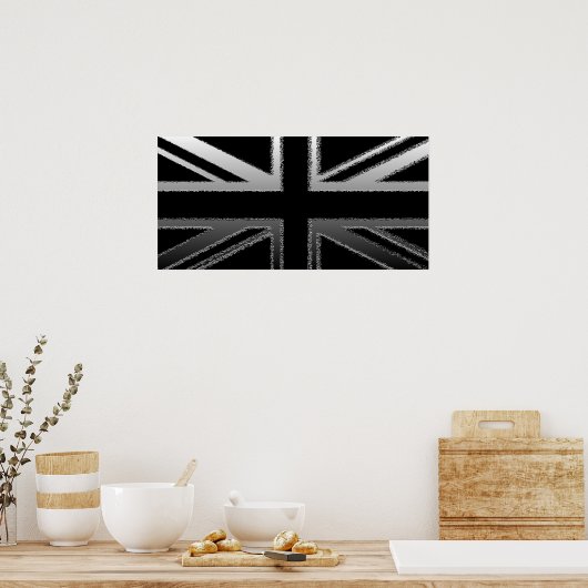 Schwarz und Silver Grau Union Jack Flag Poster (Küche)