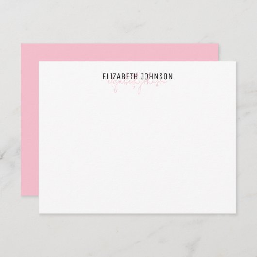 Schwarz und süß rosa Einfach Minimalistisch Mitteilungskarte (Vorne/Hinten)