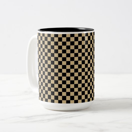 Schwarz und Tan Checkered Zweifarbige Tasse (Vorderseite Links)