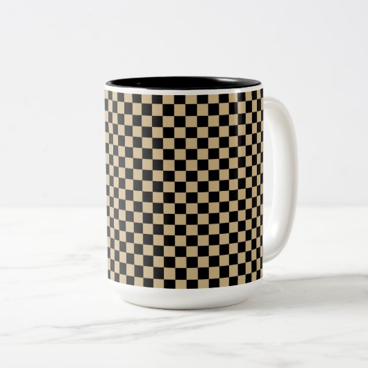 Schwarz und Tan Checkered Zweifarbige Tasse (VorderseiteRechts)