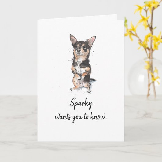 Schwarz und tan Chihuahua personalisierter Vater T Karte (Gelbe Blume)