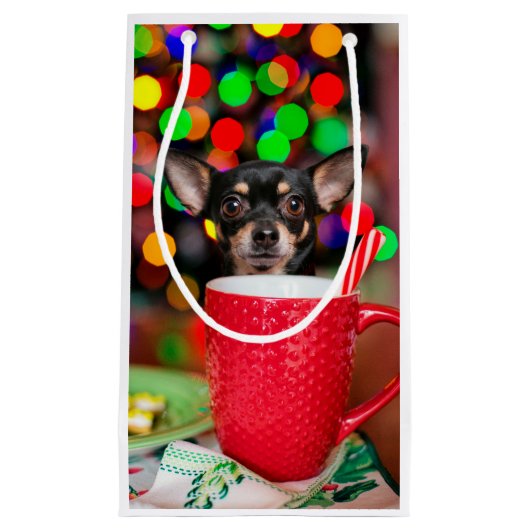 Schwarz und tan Chihuahua Weihnachten Kleine Geschenktüte (Vorderseite)