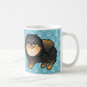 Schwarz- und Tan-Coat-Pomeranian-Hunde auf Blau Kaffeetasse