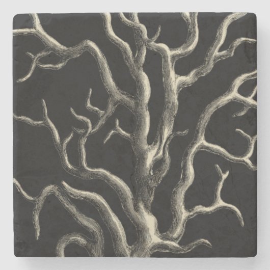 Schwarz und Tan Coral Steinuntersetzer (Vorderseite)