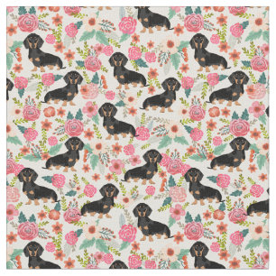 Schwarz und Tan Dackel Hunde Vintage Blumencreme Stoff