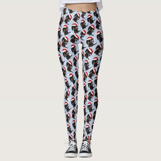 Schwarz und Tan Dackel Weihnachten Leggings (Vorderseite)