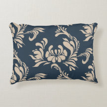 Schwarz und Tan Damask Akzent Pillow