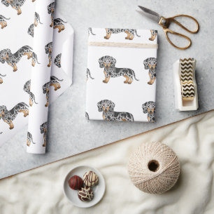 Schwarz und Tan Dapple Kurzhaar Dachshund Muster Geschenkpapier