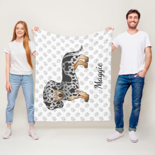 Schwarz und Tan Dapple Kurzhaar-Dachshund & Name Fleecedecke