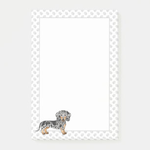 Schwarz und Tan Dapple Kurzhaar Dachshund & Pfoten Post-it Klebezettel