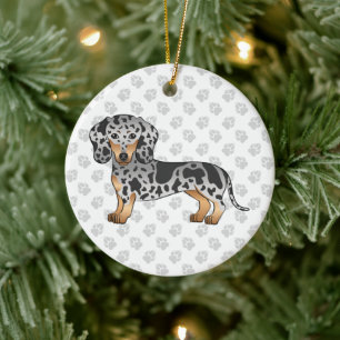 Schwarz und Tan Dapple Kurzhaar-Dachshund & Text Keramik Ornament