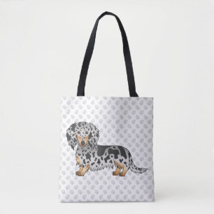 Schwarz und Tan Dapple Langhaar-Dachshund & Pfoten Tasche